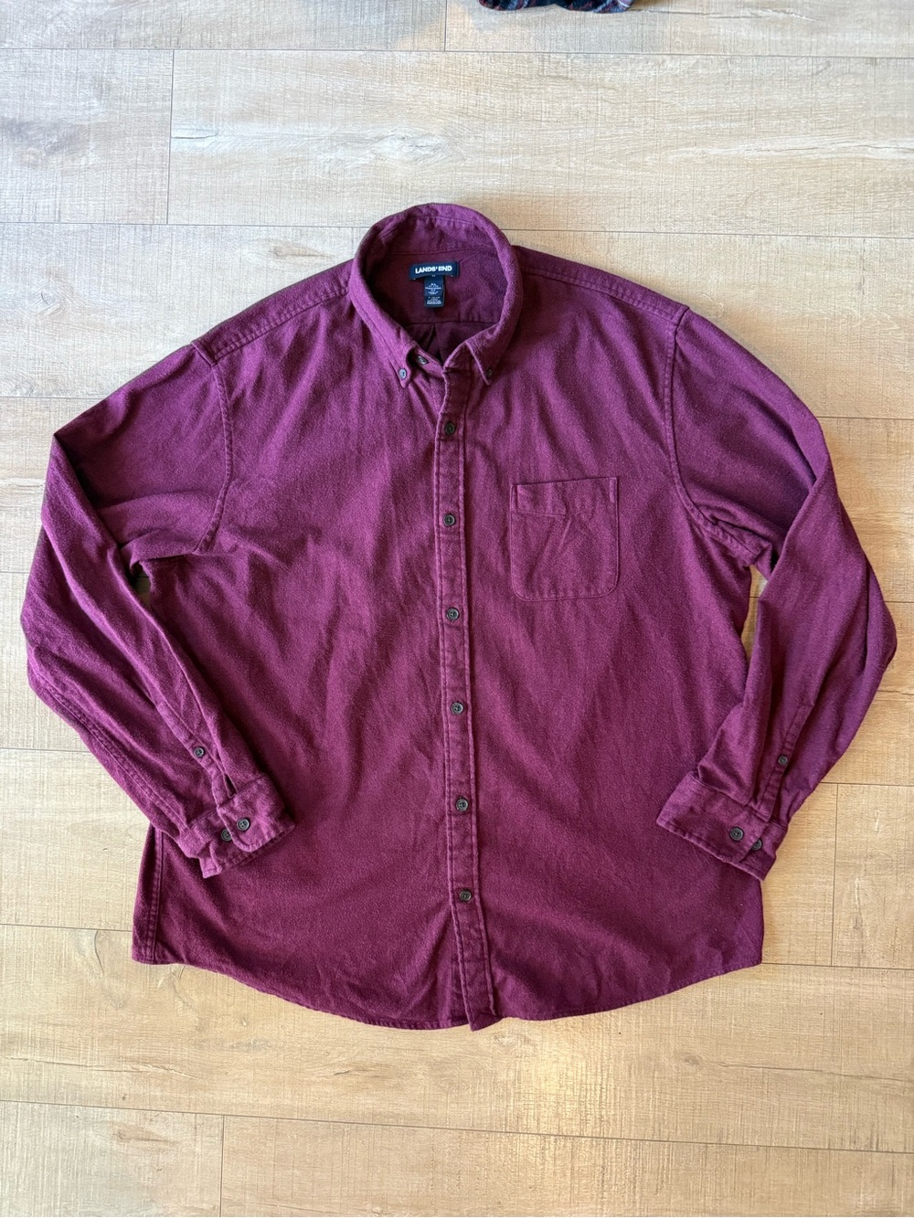 Lands End Burgundy Chamois Flannel Shirt XL 100% cotton gorpcore office